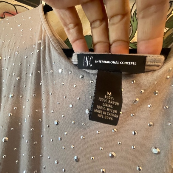 INC International Concepts Taupe/Silver Sparkles Bodycon Dress with ruching Sz M - Picture 8 of 9